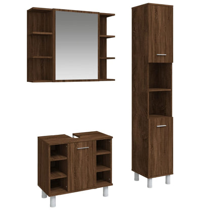 3 Piece Bathroom Cabinet Set Brown Oak Engineered Wood