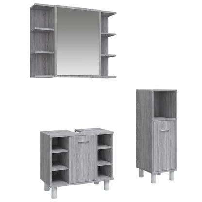 3 Piece Bathroom Cabinet Set Grey Sonoma Engineered Wood