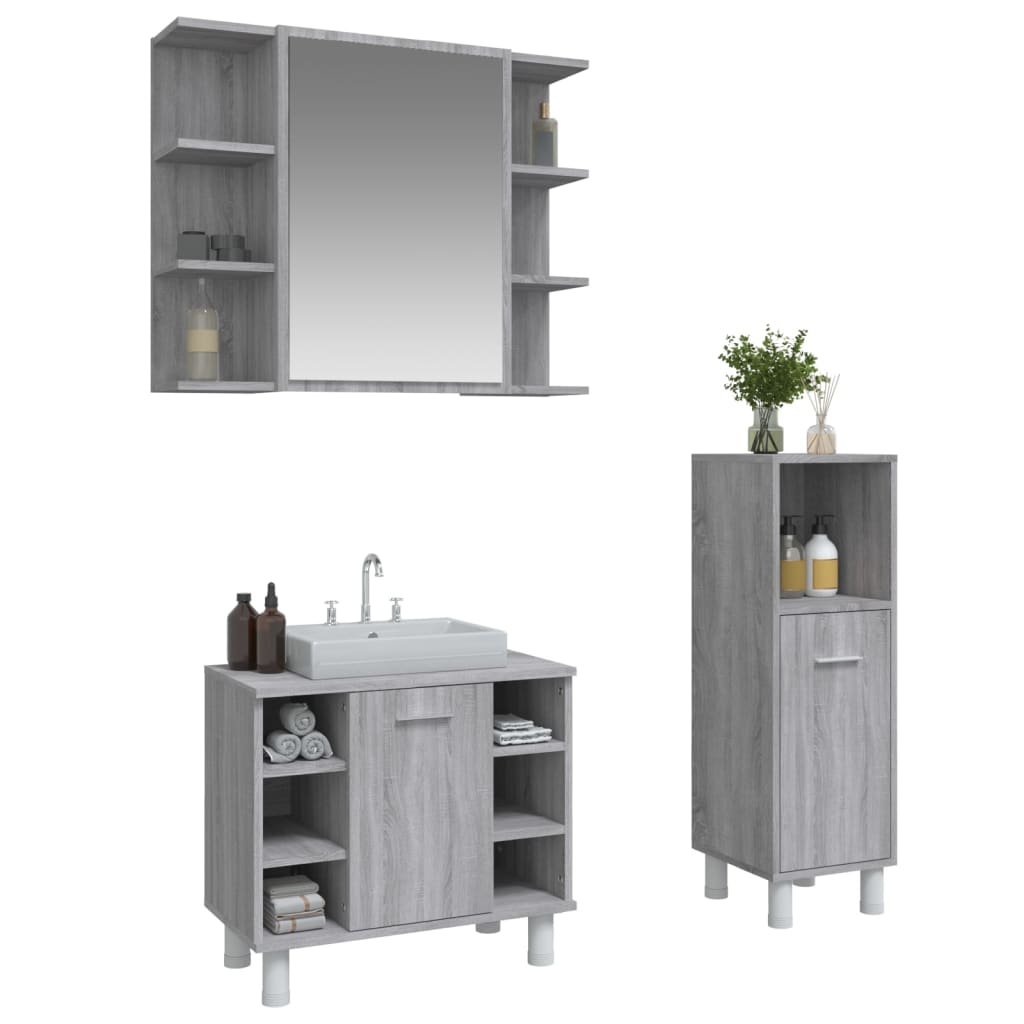 3 Piece Bathroom Cabinet Set Grey Sonoma Engineered Wood