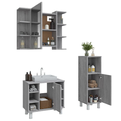 3 Piece Bathroom Cabinet Set Grey Sonoma Engineered Wood