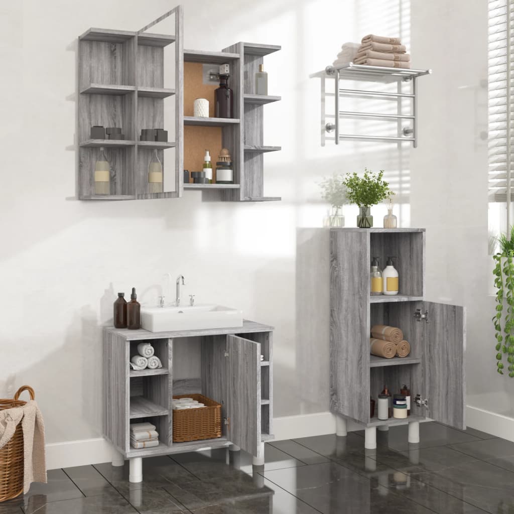 3 Piece Bathroom Cabinet Set Grey Sonoma Engineered Wood