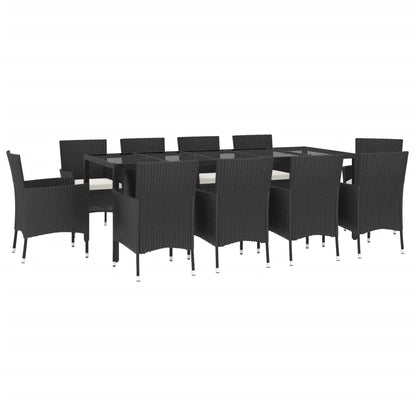 11 Piece Garden Dining Set with Cushions Black Poly Rattan