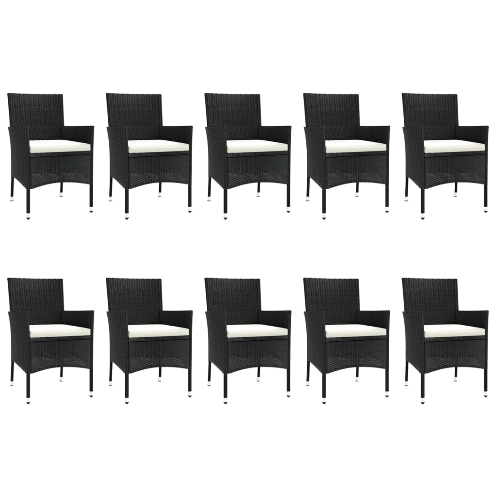 11 Piece Garden Dining Set with Cushions Black Poly Rattan