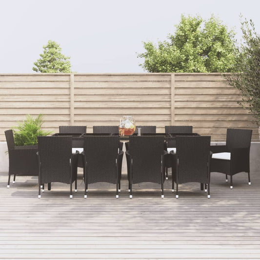 11 Piece Garden Dining Set with Cushions Black Poly Rattan