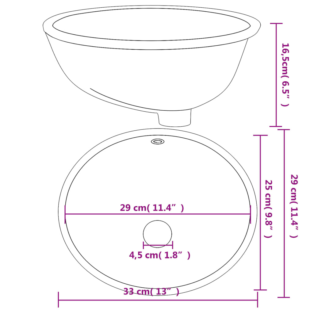 Bathroom Sink White 33x29x16.5 cm Oval Ceramic