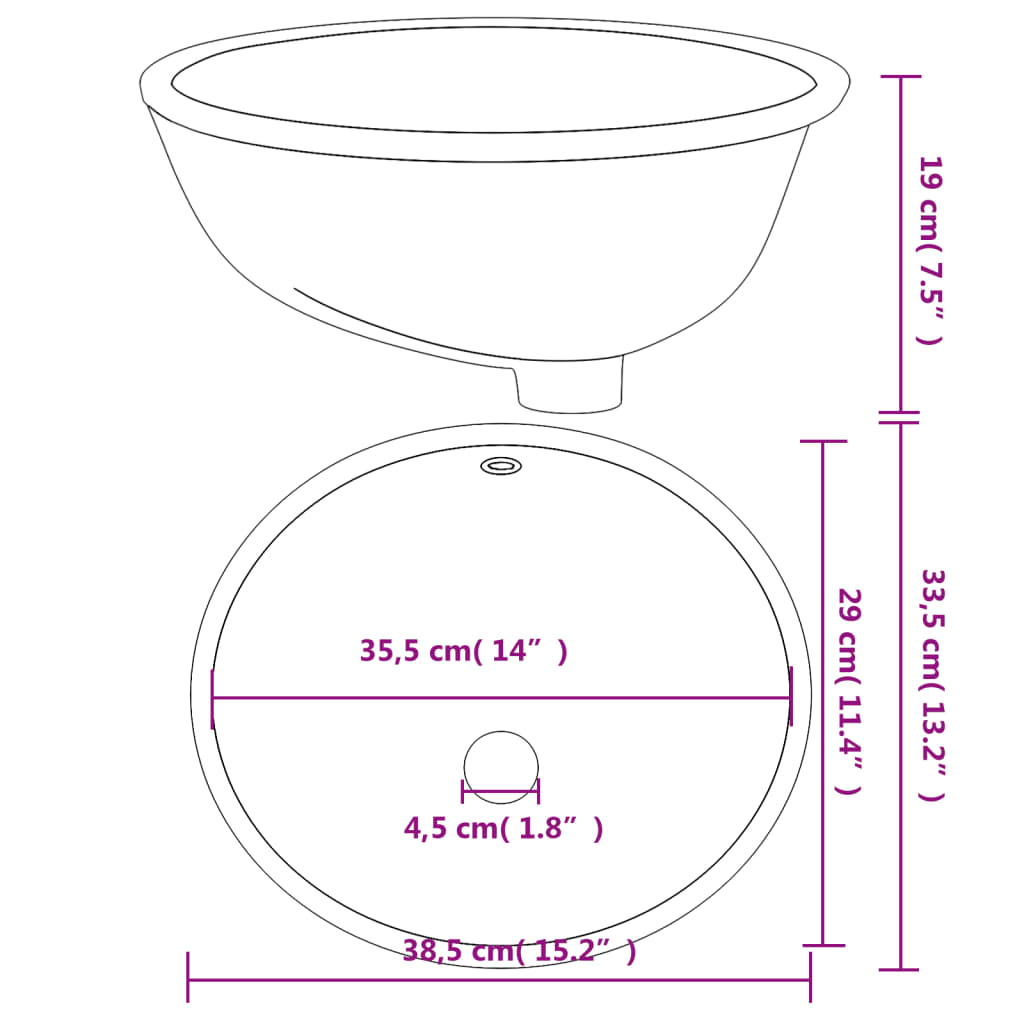 Bathroom Sink White 38.5x33.5x19 cm Oval Ceramic