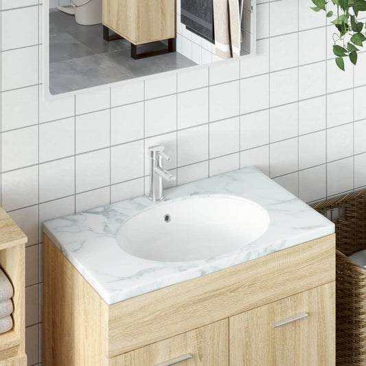 Bathroom Sink White 47x39x21 cm Oval Ceramic