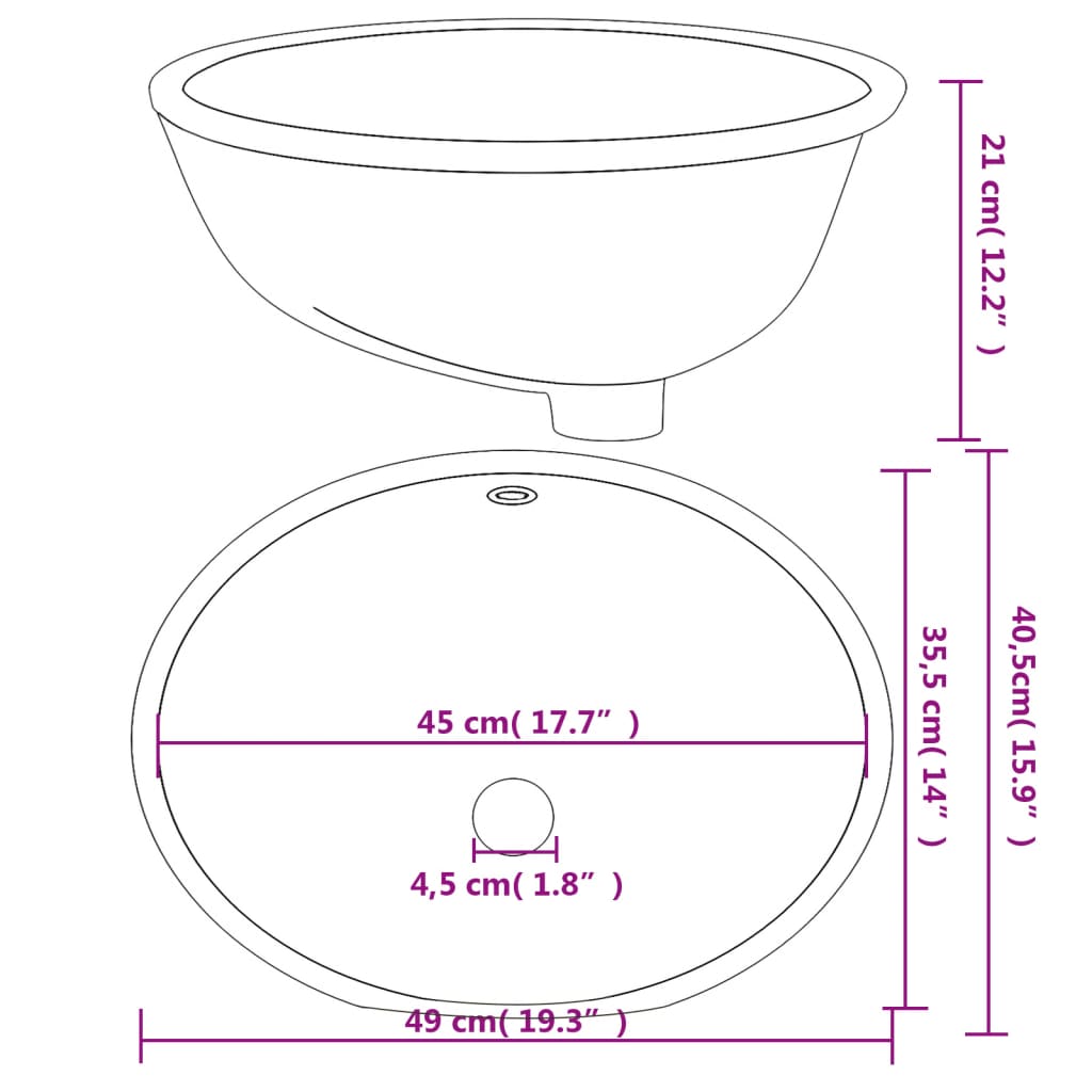 Bathroom Sink White 49x40.5x21 cm Oval Ceramic