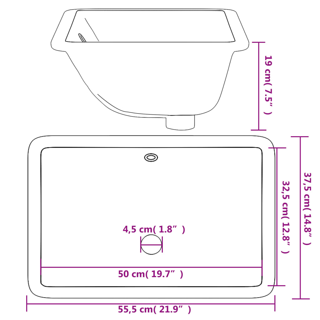 Bathroom Sink White 55.5x37.5x19 cm Rectangular Ceramic