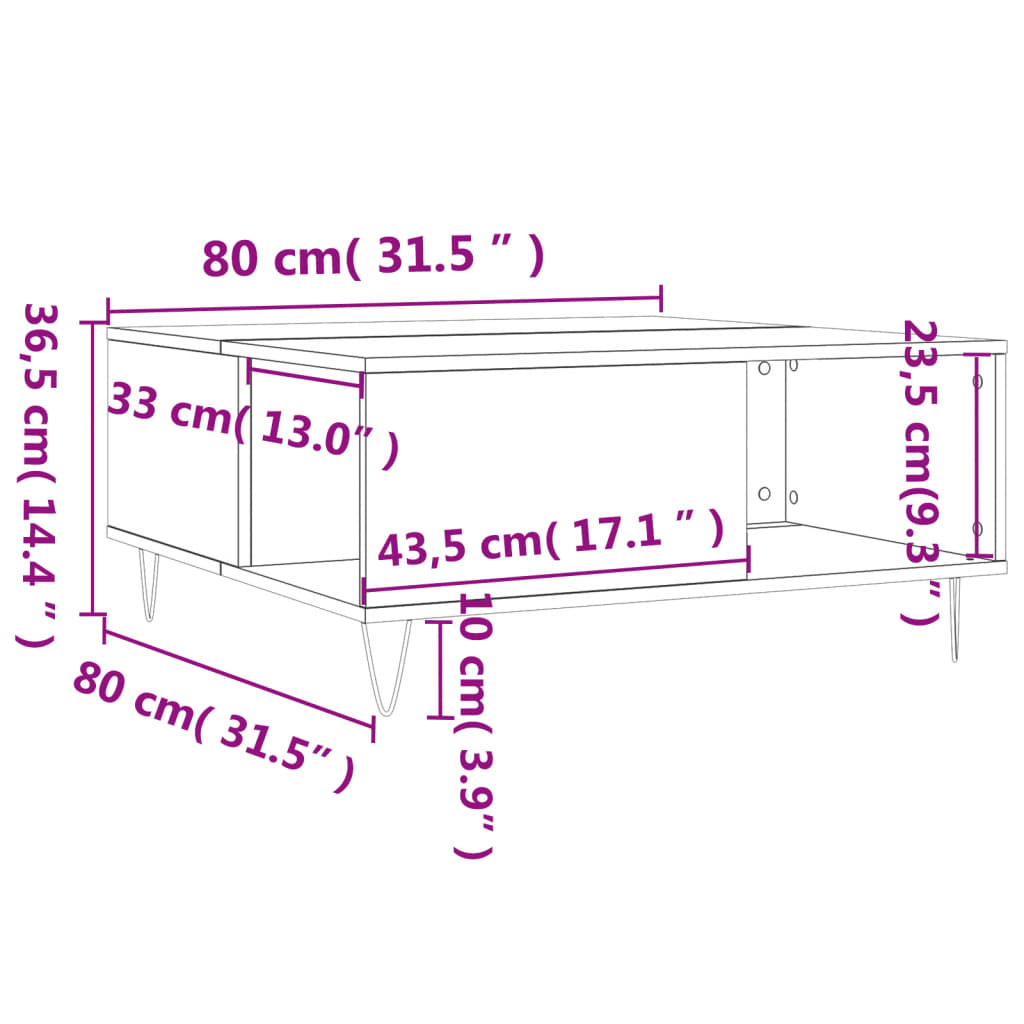 Coffee Table Sonoma Oak 80x80x36.5 cm Engineered Wood