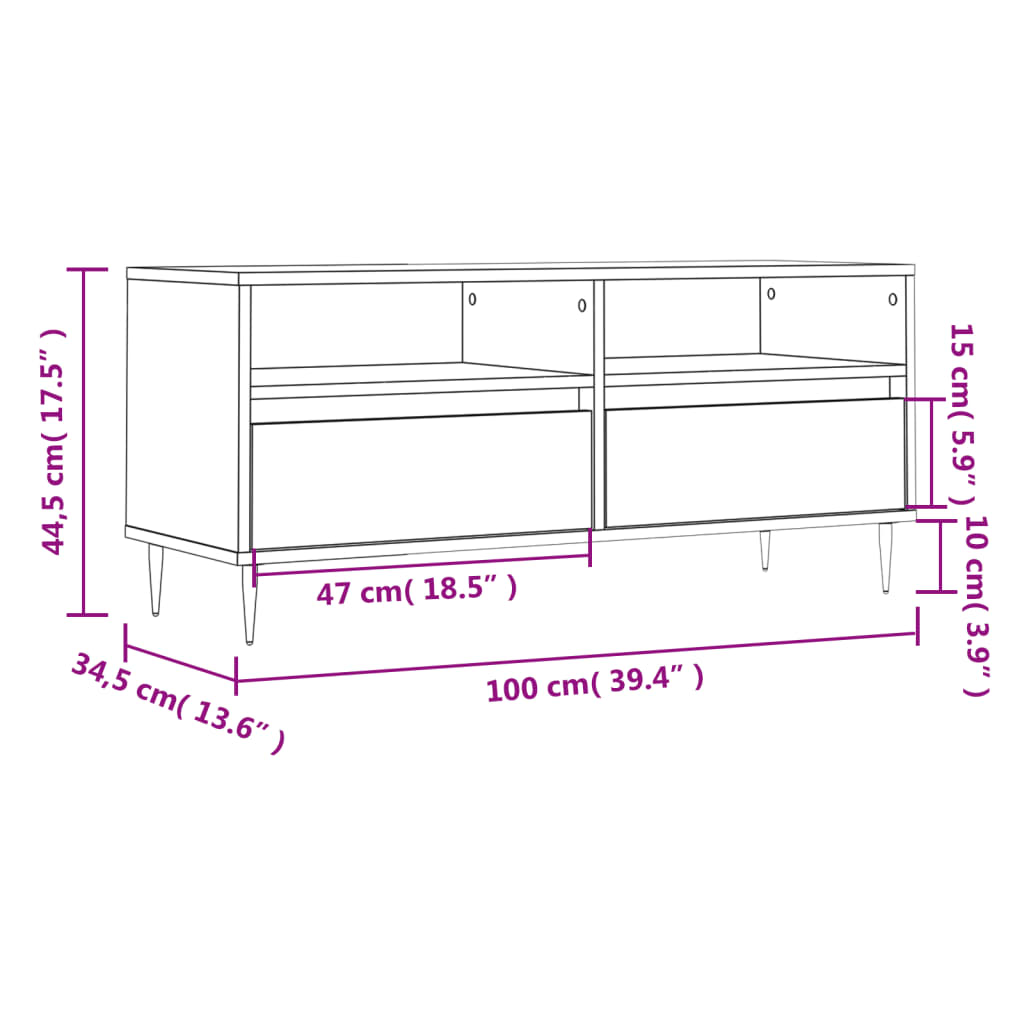 TV Cabinet White 100x34.5x44.5 cm Engineered Wood