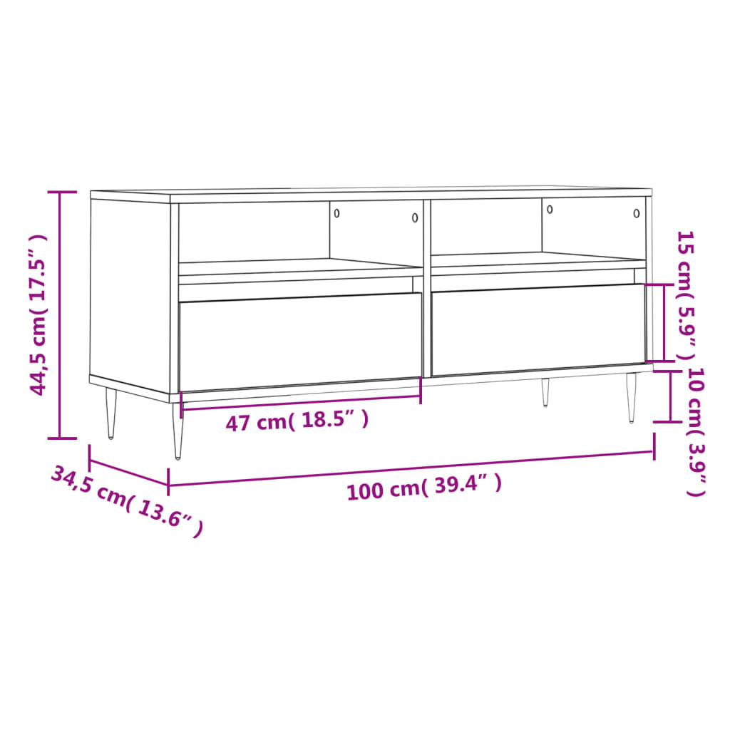 TV Cabinet Concrete Grey 100x34.5x44.5 cm Engineered Wood