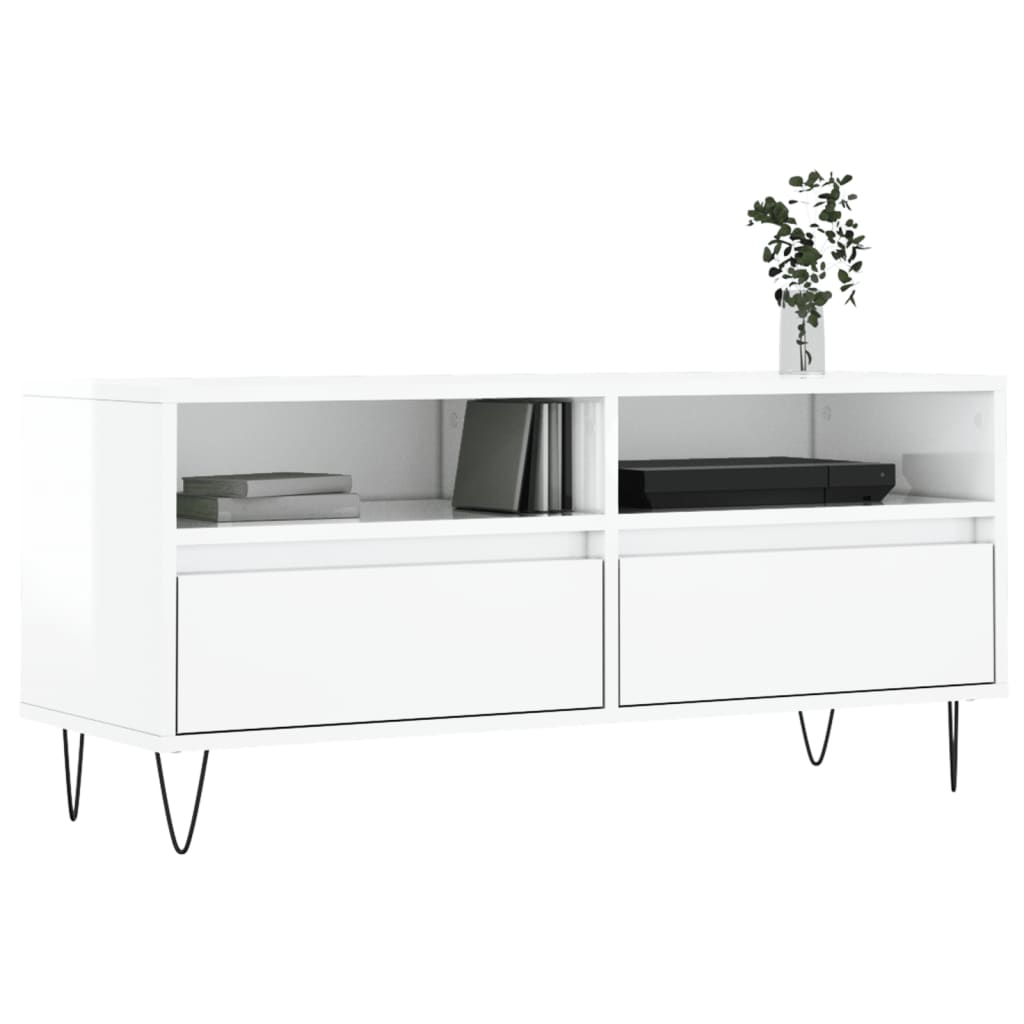 TV Cabinet High Gloss White 100x34.5x44.5 cm Engineered Wood