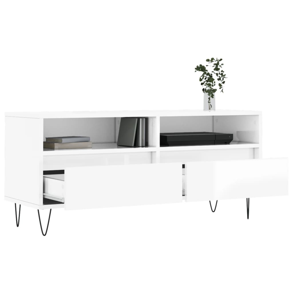 TV Cabinet High Gloss White 100x34.5x44.5 cm Engineered Wood