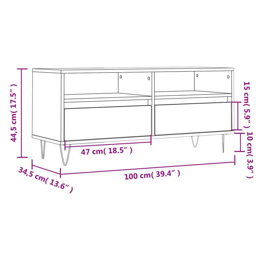 TV Cabinet High Gloss White 100x34.5x44.5 cm Engineered Wood