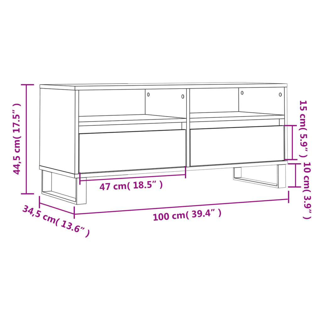 TV Cabinet White 100x34.5x44.5 cm Engineered Wood