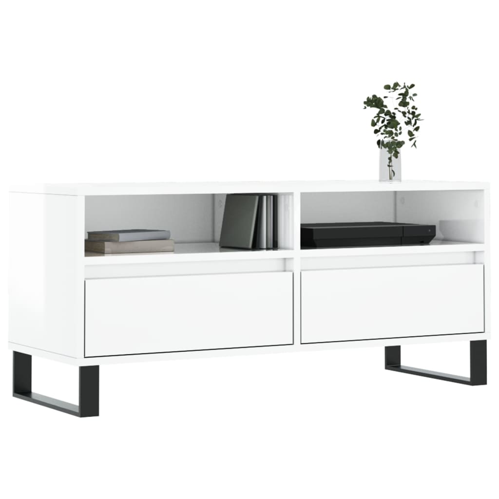 TV Cabinet High Gloss White 100x34.5x44.5 cm Engineered Wood