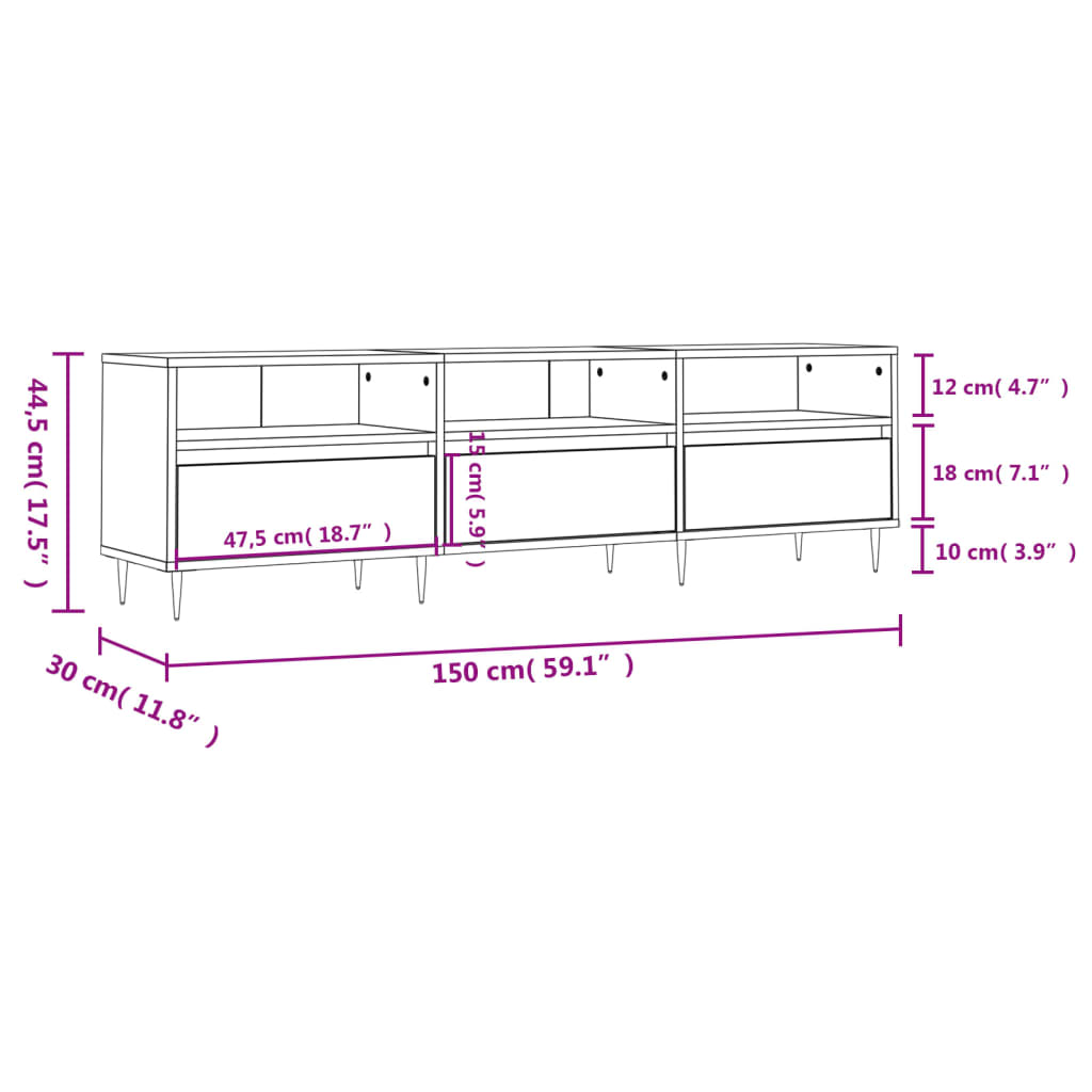 TV Cabinet White 150x30x44.5 cm Engineered Wood