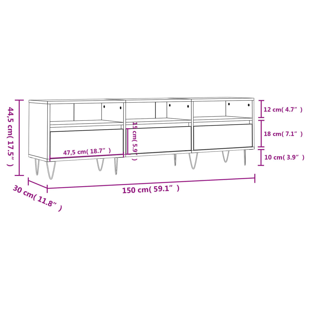 TV Cabinet Black 150x30x44.5 cm Engineered Wood