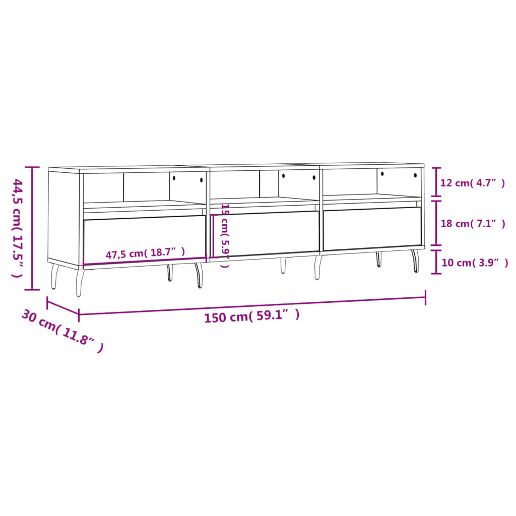 TV Cabinet Black 150x30x44.5 cm Engineered Wood