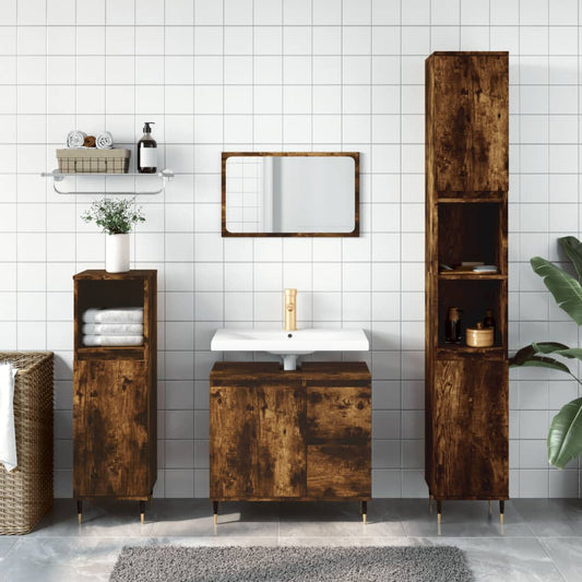 Bathroom Cabinet Smoked Oak 30x30x190 cm Engineered Wood