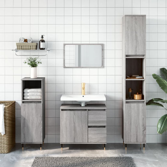 Bathroom Cabinet Grey Sonoma 30x30x190 cm Engineered Wood