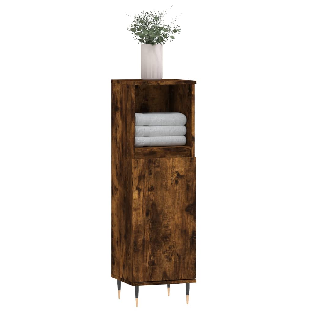 Bathroom Cabinet Smoked Oak 30x30x100 cm Engineered Wood