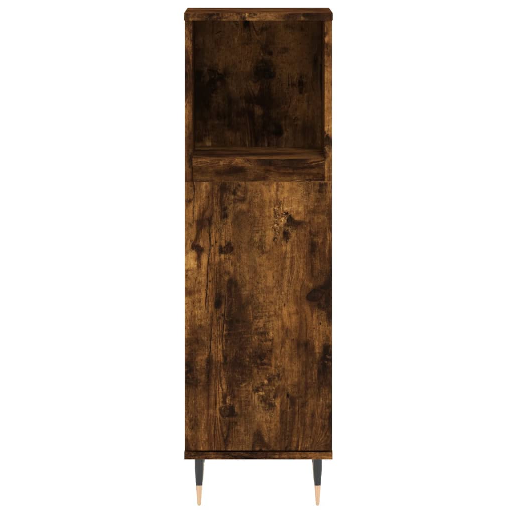 Bathroom Cabinet Smoked Oak 30x30x100 cm Engineered Wood