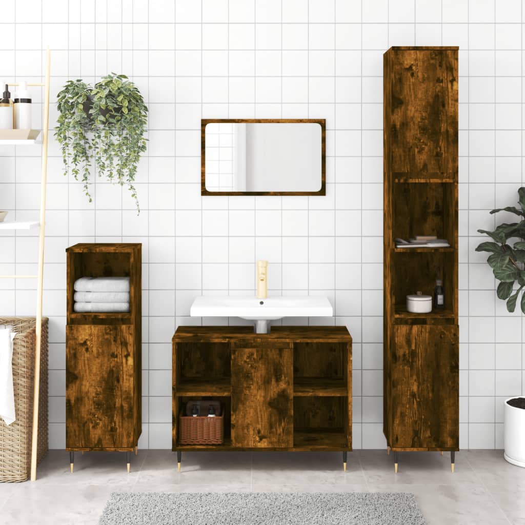 Bathroom Cabinet Smoked Oak 30x30x100 cm Engineered Wood