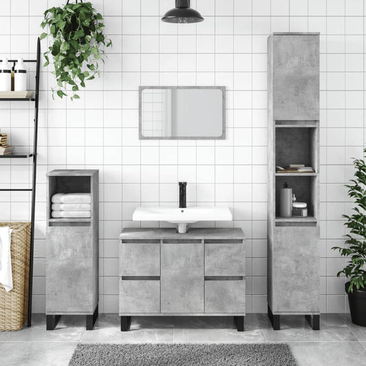 Bathroom Cabinet Concrete Grey 30x30x100 cm Engineered Wood