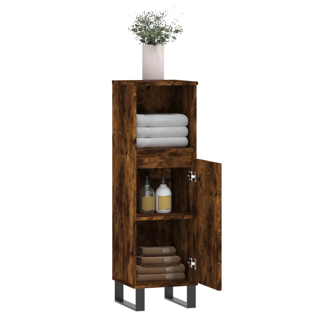 Bathroom Cabinet Smoked Oak 30x30x100 cm Engineered Wood