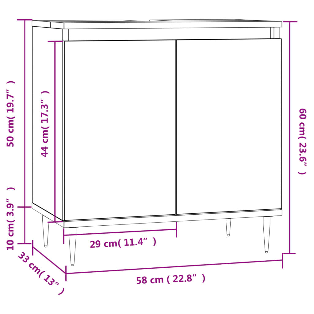 Bathroom Cabinet Concrete Grey 58x33x60 cm Engineered Wood