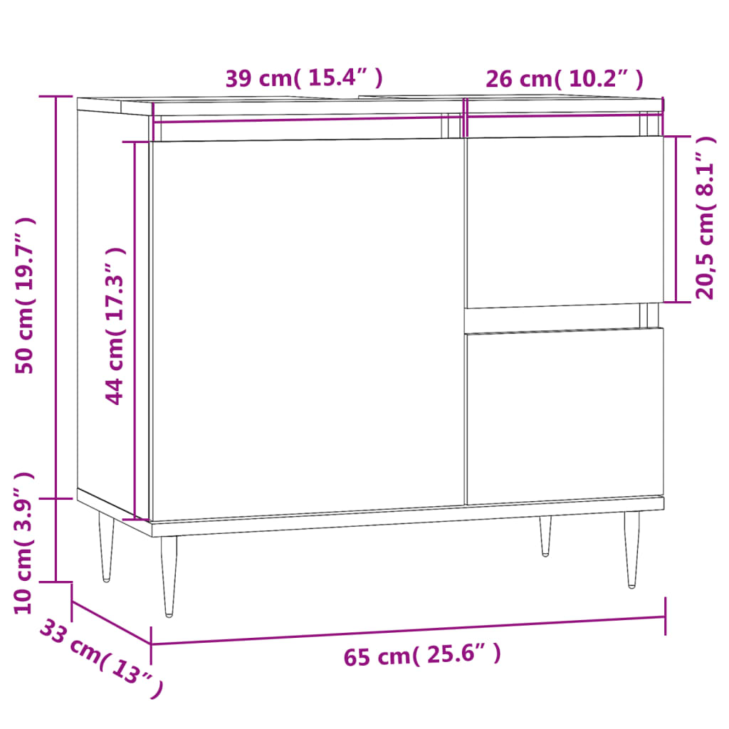 Bathroom Cabinet Concrete Grey 65x33x60 cm Engineered Wood