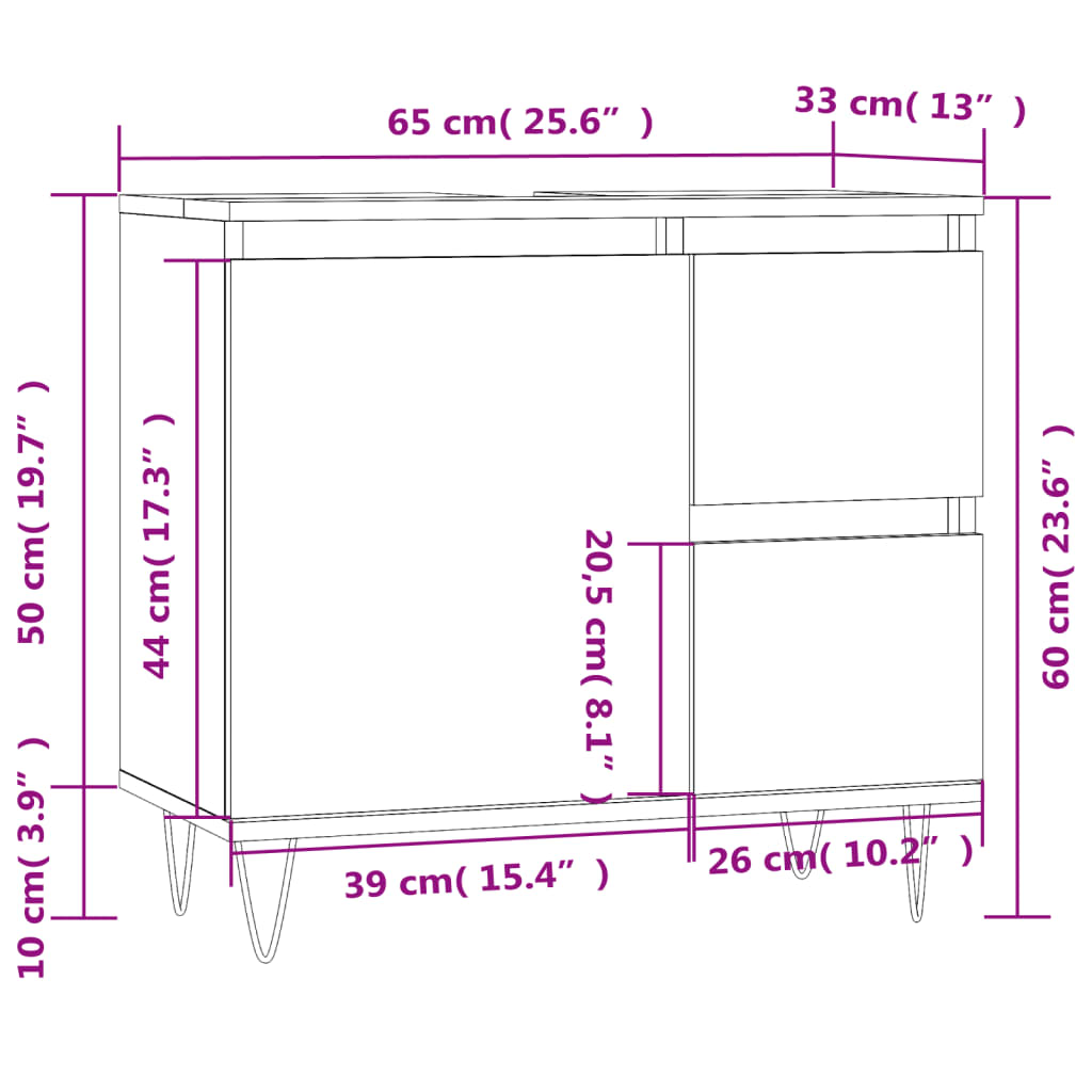 Bathroom Cabinet Sonoma Oak 65x33x60 cm Engineered Wood