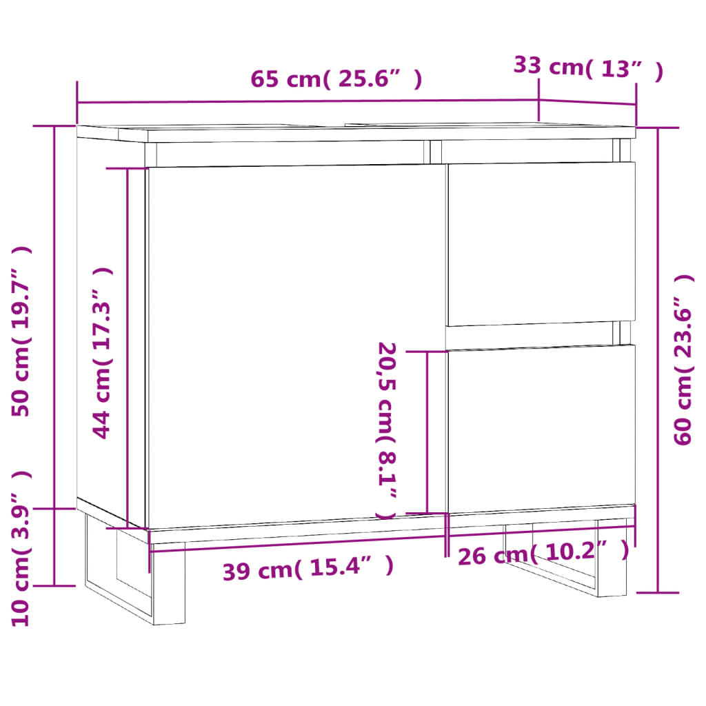 Bathroom Cabinet White 65x33x60 cm Engineered Wood