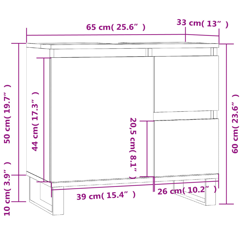 Bathroom Cabinet Concrete Grey 65x33x60 cm Engineered Wood