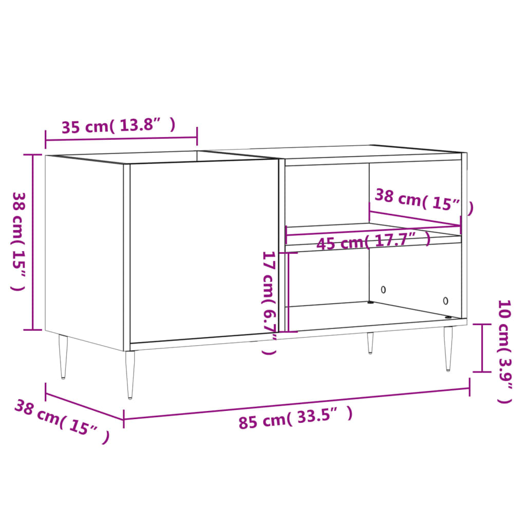 Record Cabinet Brown Oak 85x38x48 cm Engineered Wood