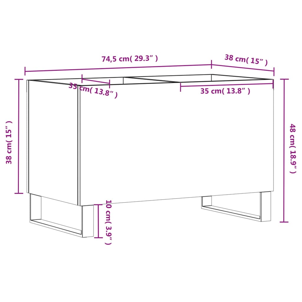 Record Cabinet Concrete Grey 74.5x38x48 cm Engineered Wood