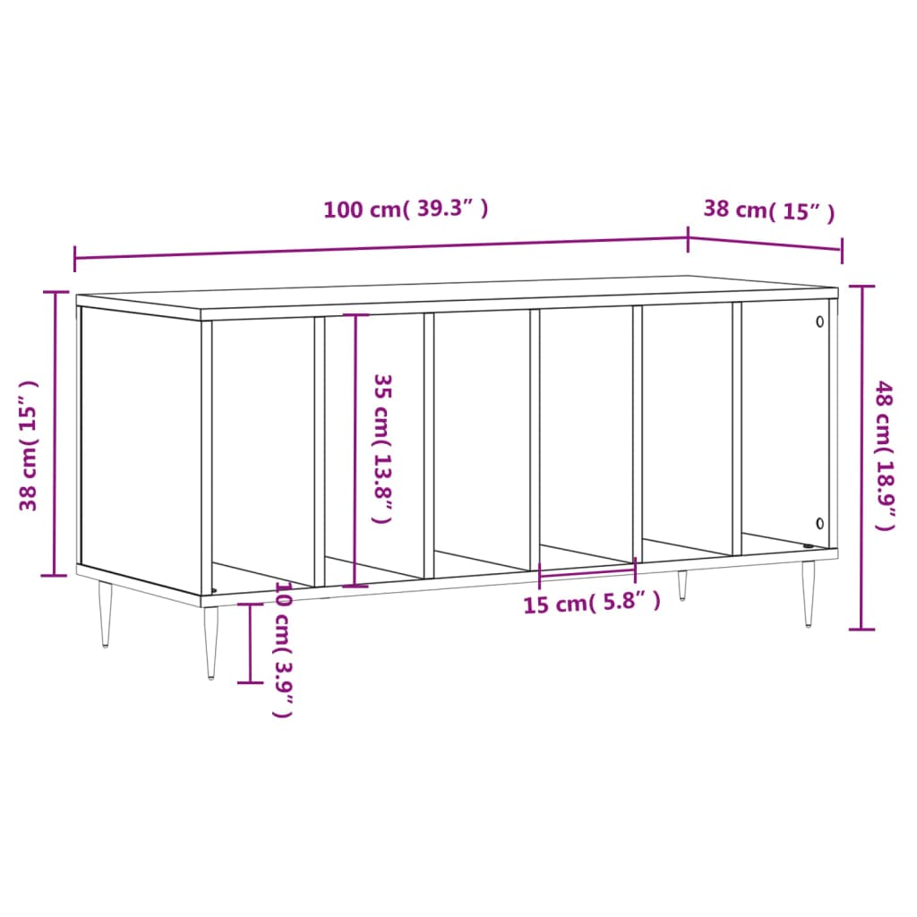 Record Cabinet White 100x38x48 cm Engineered Wood