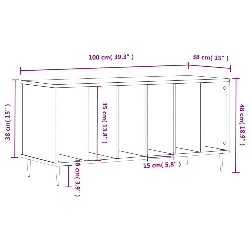 Record Cabinet High Gloss White 100x38x48 cm Engineered Wood