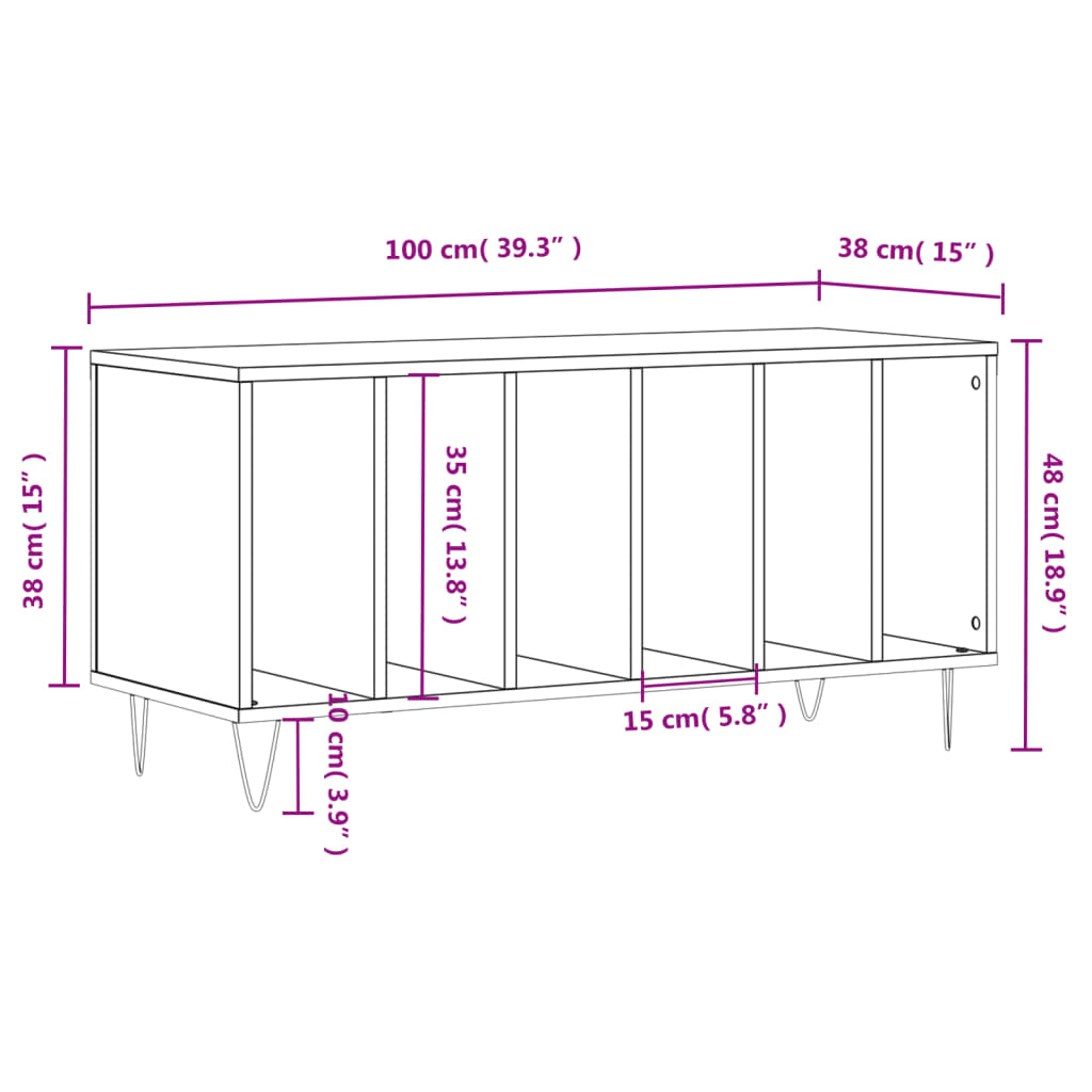 Record Cabinet High Gloss White 100x38x48 cm Engineered Wood