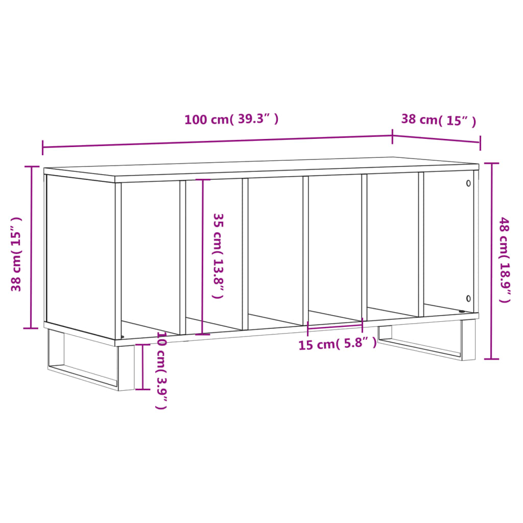 Record Cabinet Grey Sonoma 100x38x48 cm Engineered Wood