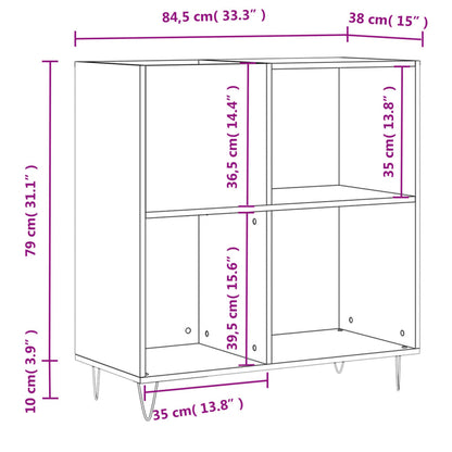 Record Cabinet Black 84.5x38x89 cm Engineered Wood