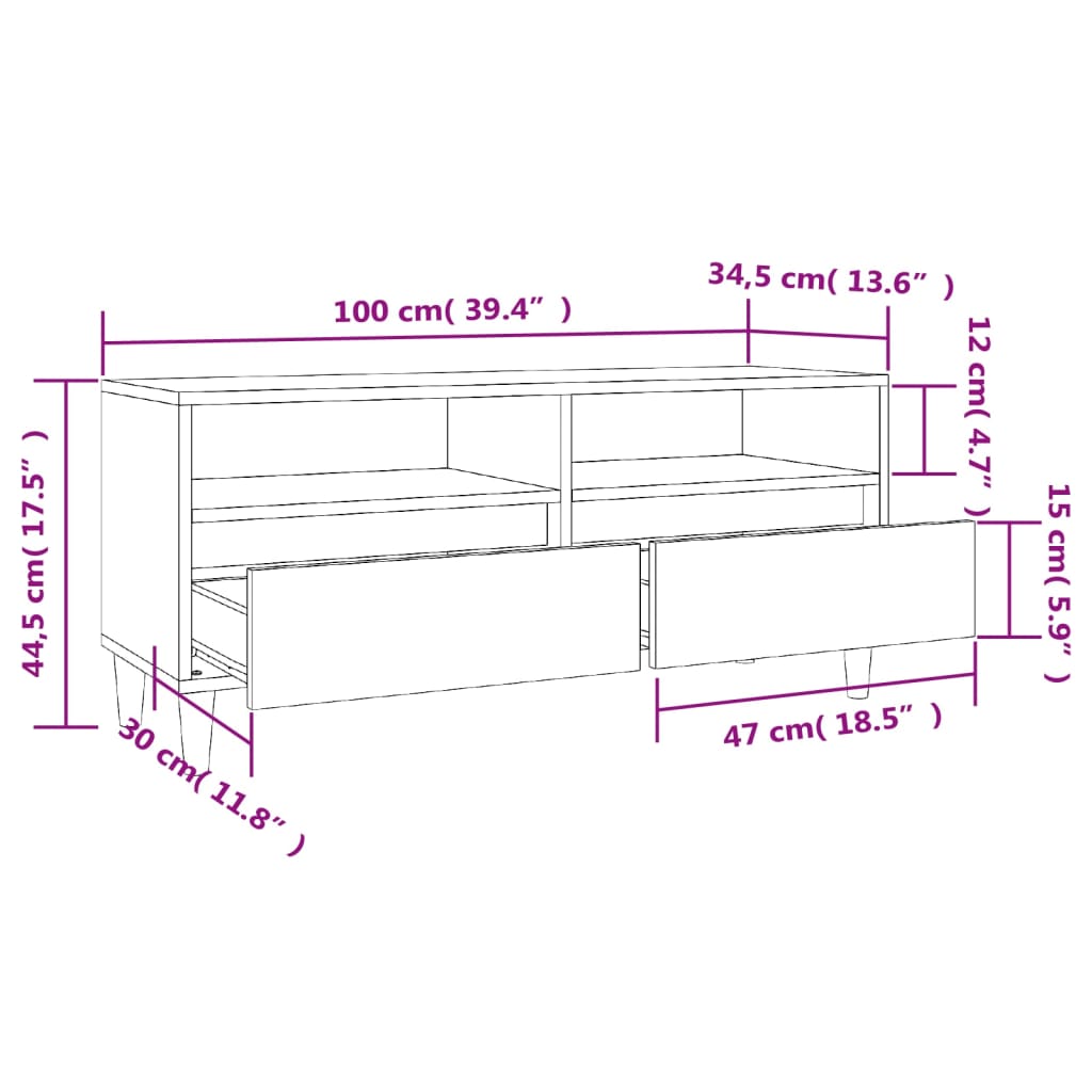 TV Cabinet Brown Oak 100x34.5x44.5 cm Engineered Wood