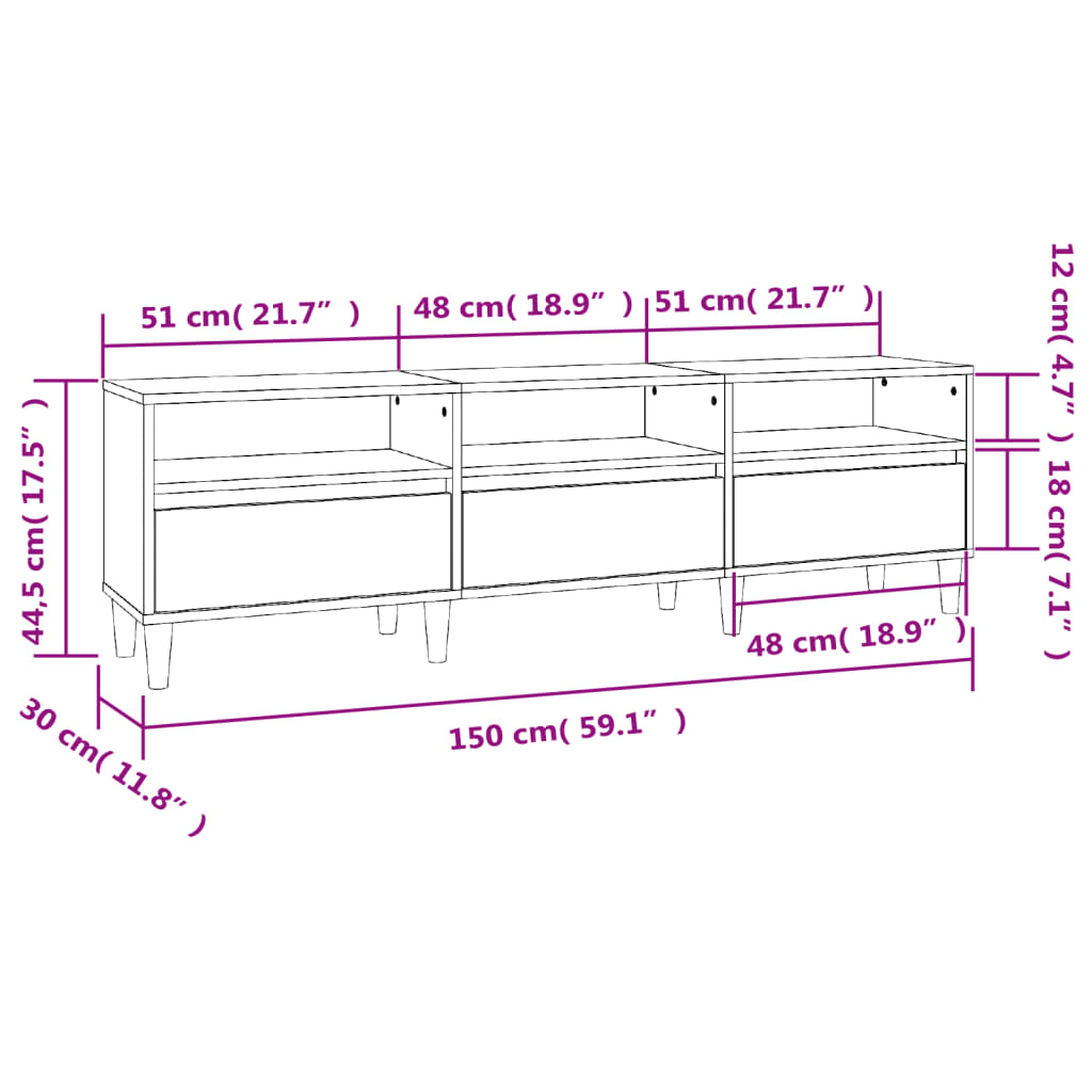 TV Cabinet Black 150x30x44.5 cm Engineered Wood