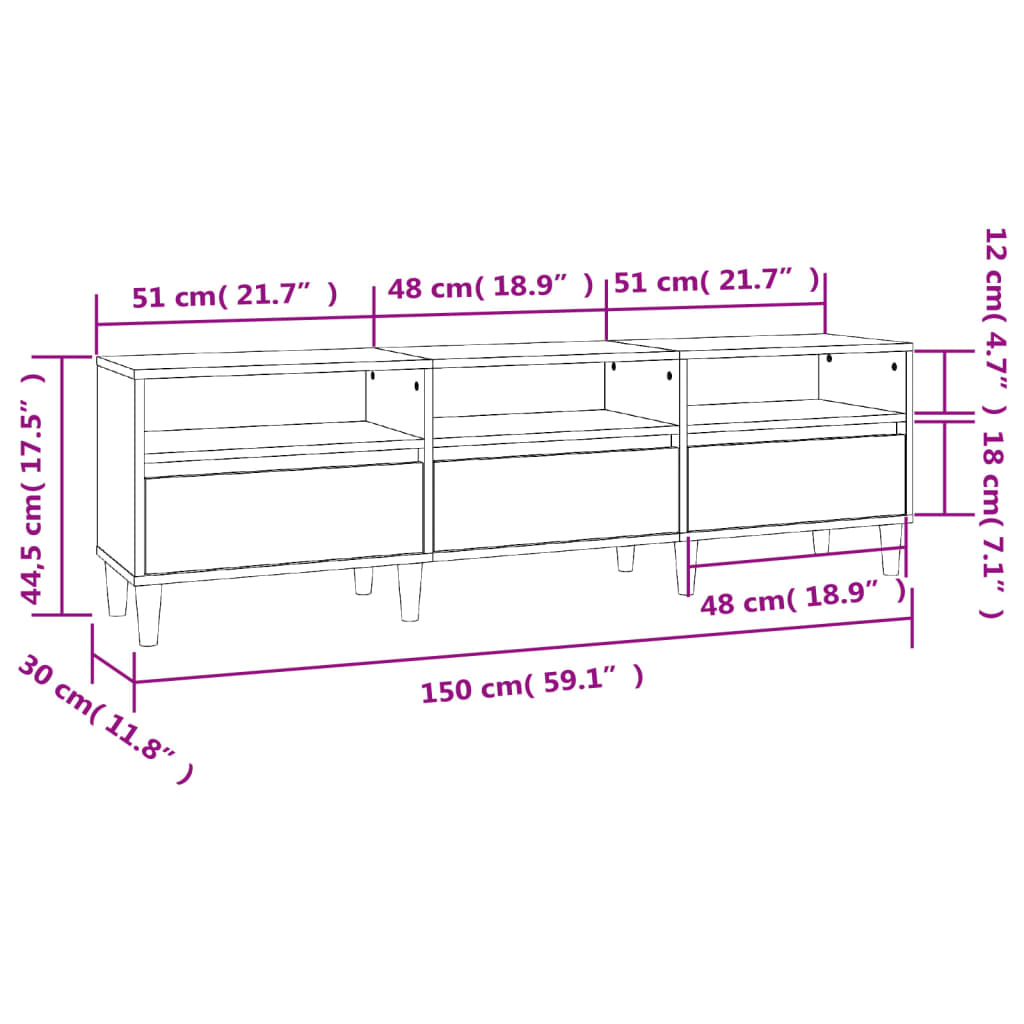 TV Cabinet Grey Sonoma 150x30x44.5 cm Engineered Wood