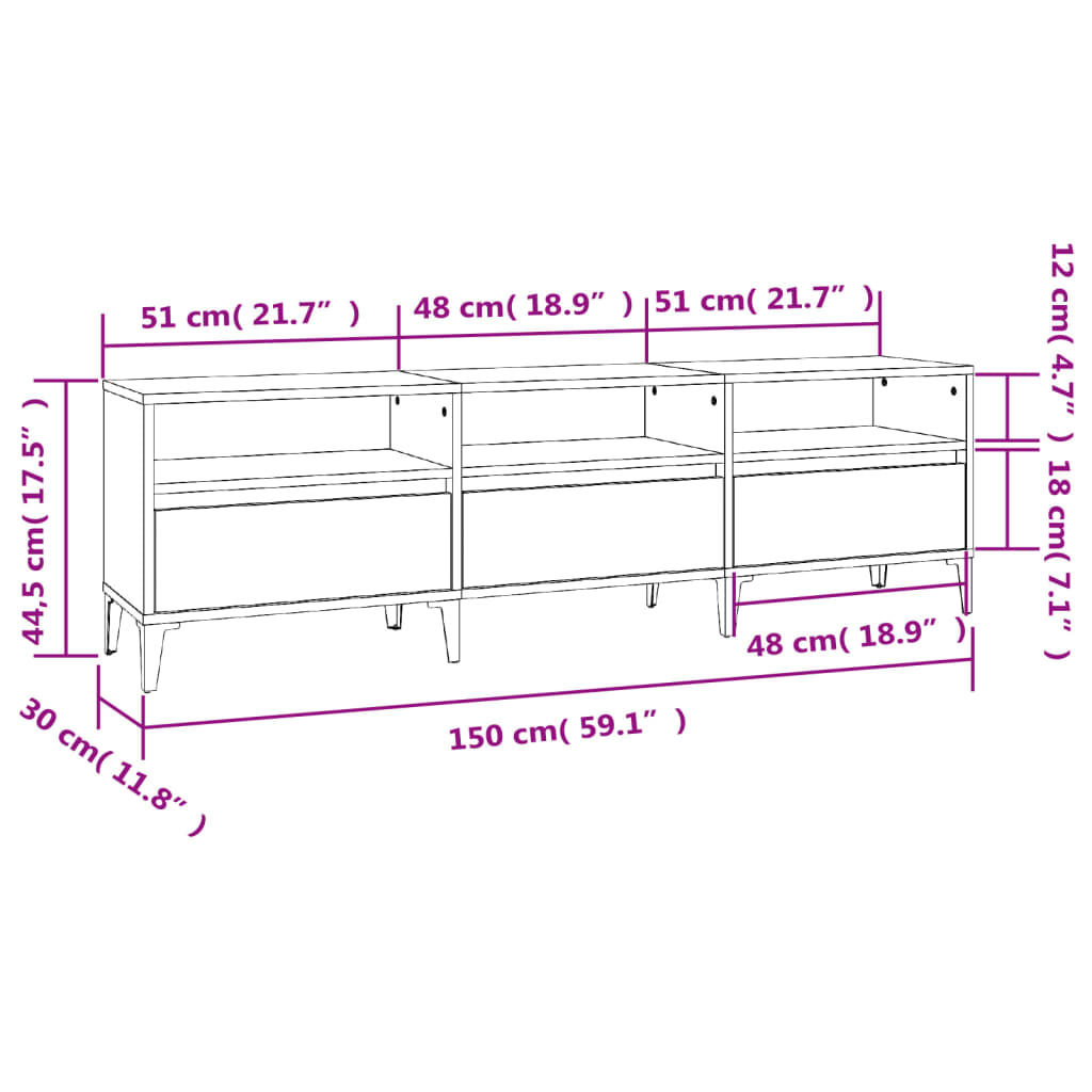 TV Cabinet White 150x30x44.5 cm Engineered Wood