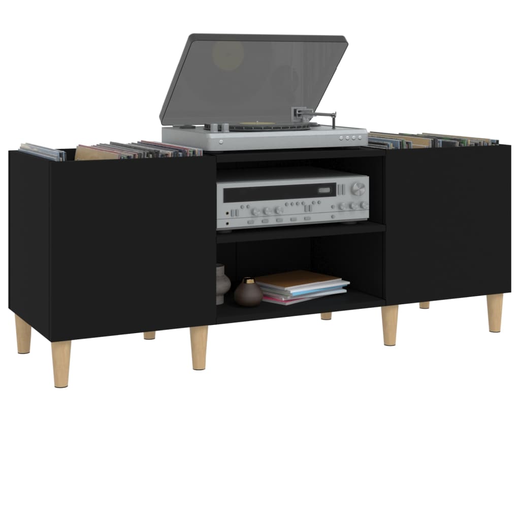 Record Cabinet Black 121x38x48 cm Engineered Wood