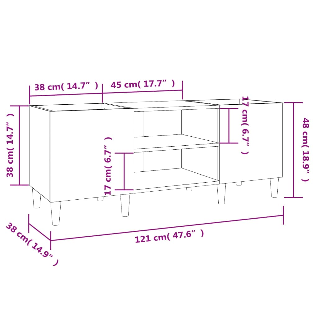 Record Cabinet Black 121x38x48 cm Engineered Wood