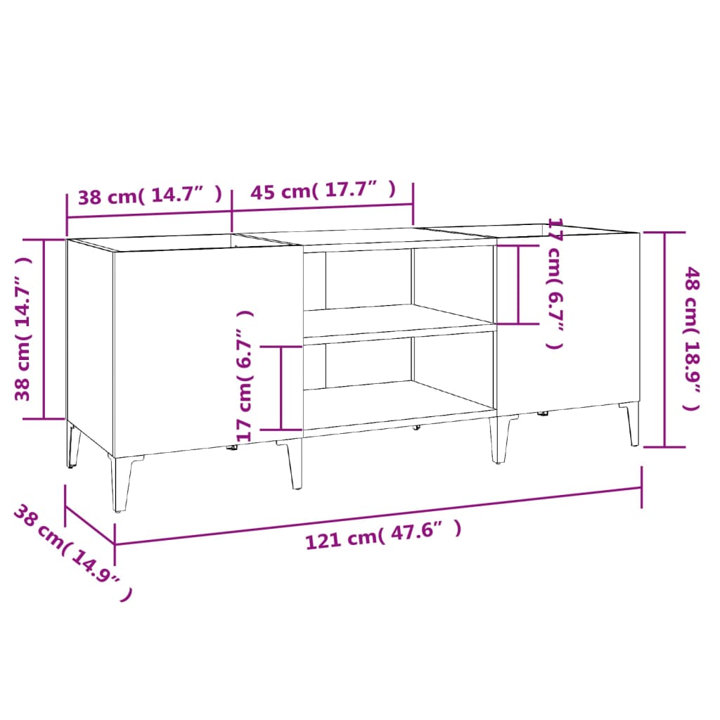 Record Cabinet White 121x38x48 cm Engineered Wood